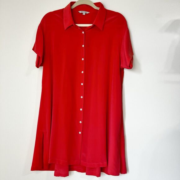 John Mark Silk Shirt Dress Pinky Red Button Up Women’s M - Picture 1 of 11